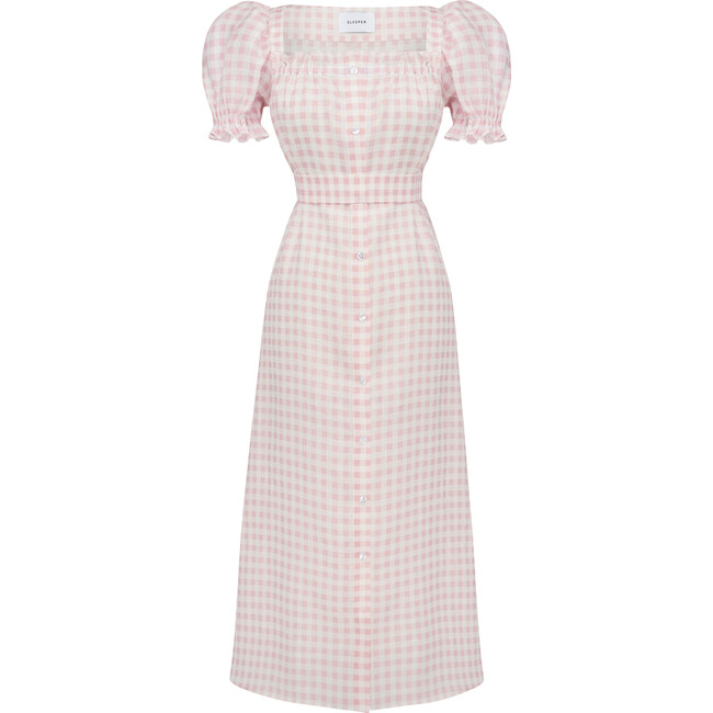 Women's Brigitte Midi Linen Dress, Pink Vichy