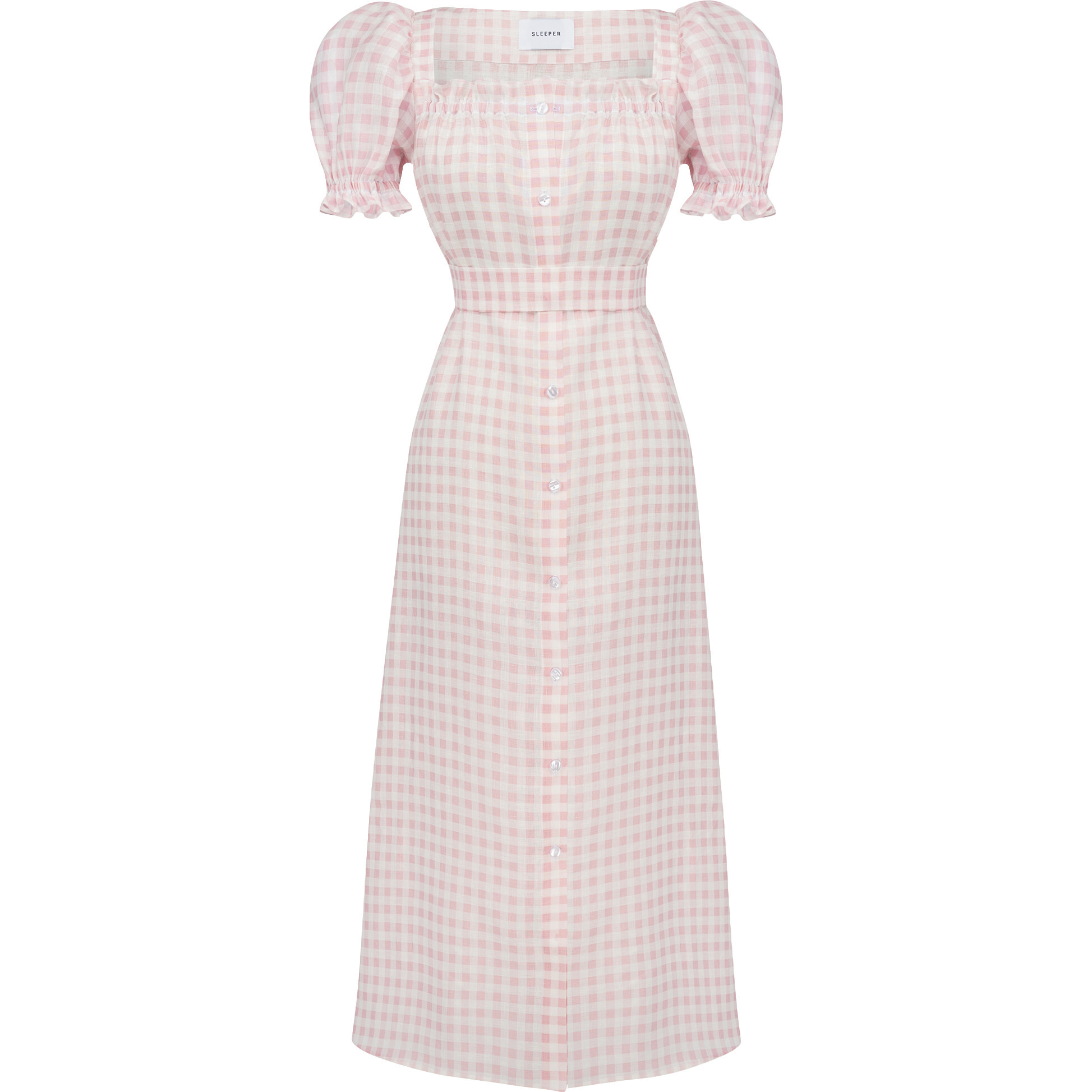 Women's Brigitte Midi Linen Dress, Pink Vichy - Sleeper Dresses | Maisonette