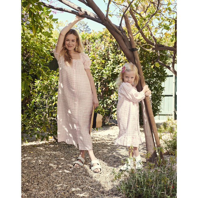 Women's Brigitte Midi Linen Dress, Pink Vichy - Dresses - 4