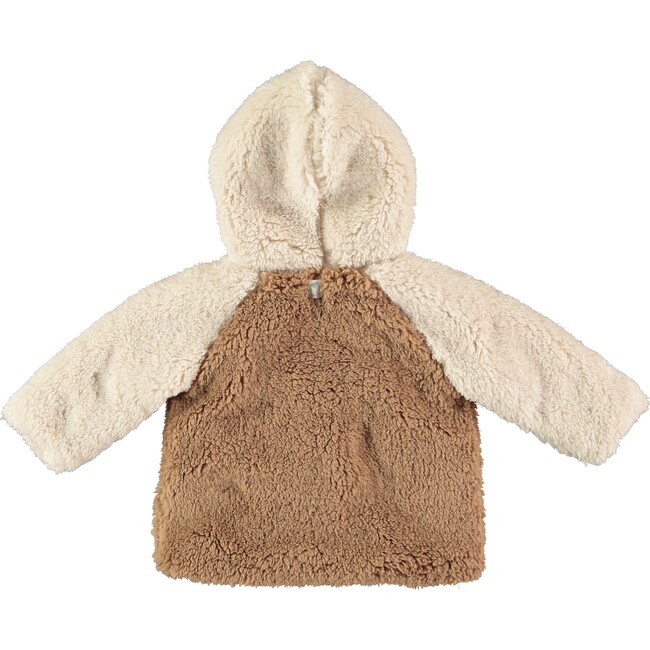 Fuzzy Zip Up Jacket, Brown and Ecru