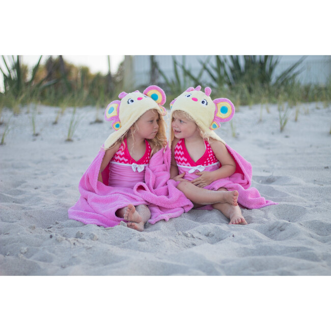 Butterfly Hooded Towel, Pink/Yellow - Towels - 2