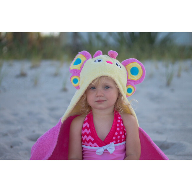 Butterfly Hooded Towel, Pink/Yellow - Towels - 5