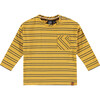 Striped Pocket Long Sleeved Tee, Mustard - Tees - 1 - thumbnail