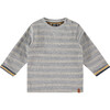 Striped Long Sleeved Tee, Heather Grey - Tees - 1 - thumbnail