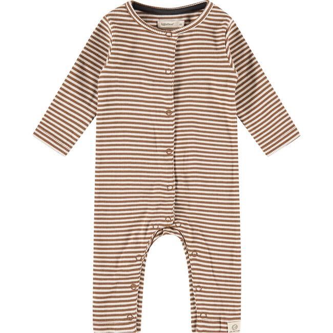 Striped Long Sleeved Jumpsuit, Chocolate - Jumpsuits - 1
