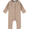 Striped Long Sleeved Jumpsuit, Chocolate - Jumpsuits - 1 - thumbnail
