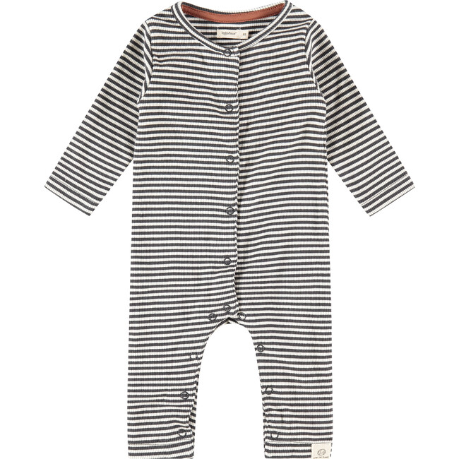 Striped Long Sleeved Jumpsuit, Ebony - Jumpsuits - 1
