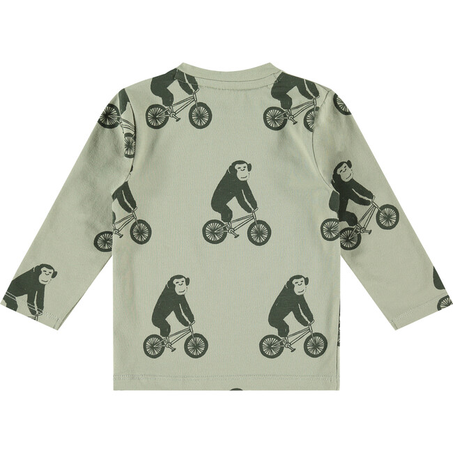 Monkey Long Sleeved Tee, Faded Green - Tees - 2