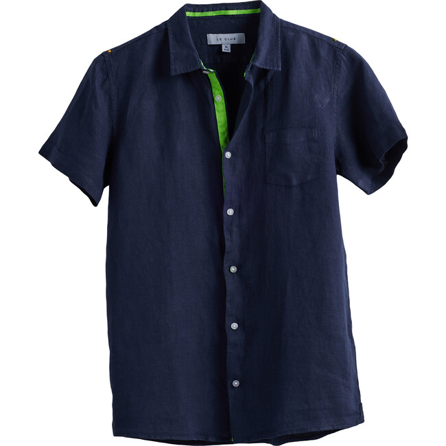 Peter Boys Linen Shirt, Navy - Shirts - 1