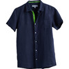 Peter Boys Linen Shirt, Navy - Shirts - 1 - thumbnail