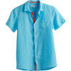 Peter Boys Linen Shirt, Aqua - Shirts - 1 - thumbnail