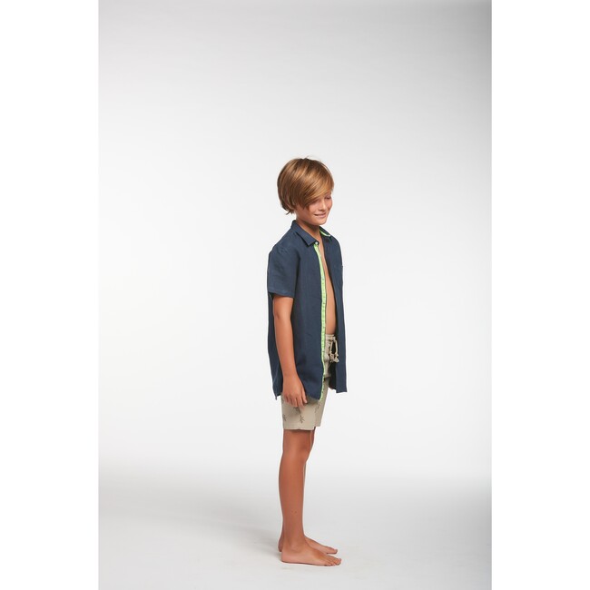 Peter Boys Linen Shirt, Navy - Shirts - 3