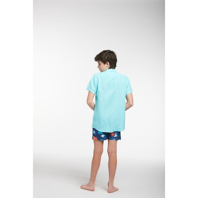 Peter Boys Linen Shirt, Aqua - Shirts - 4
