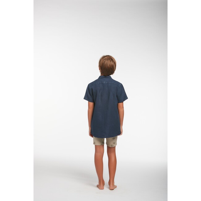 Peter Boys Linen Shirt, Navy - Shirts - 4