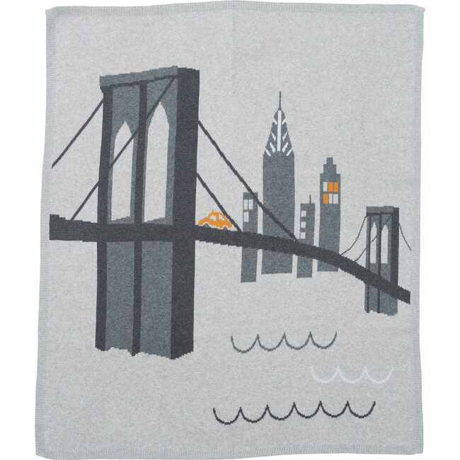 Brooklyn Bridge Cotton Cashmere Blanket, Grey - Blankets - 1