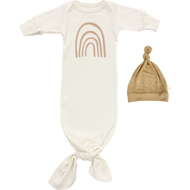 Rainbow Organic Infant Gown and Hat Set, Clay