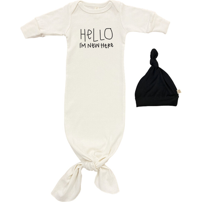 Hello I'm New Here Infant Gown and Hat Set, Black