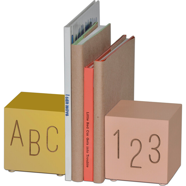 ABC123 Bookend Set, Gold/Pink