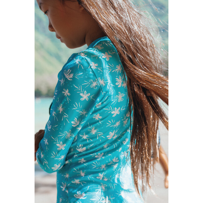 Girl's Long Sleeve Rashguard One Piece, Ocean Blossom - Rash Guards - 2