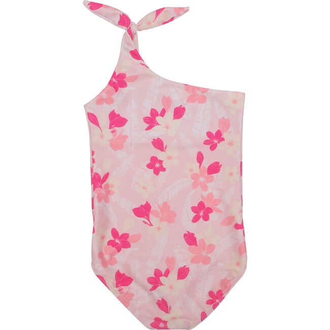 Girl's Asymmetrical One Piece, Pink Plumeria - One Pieces - 3
