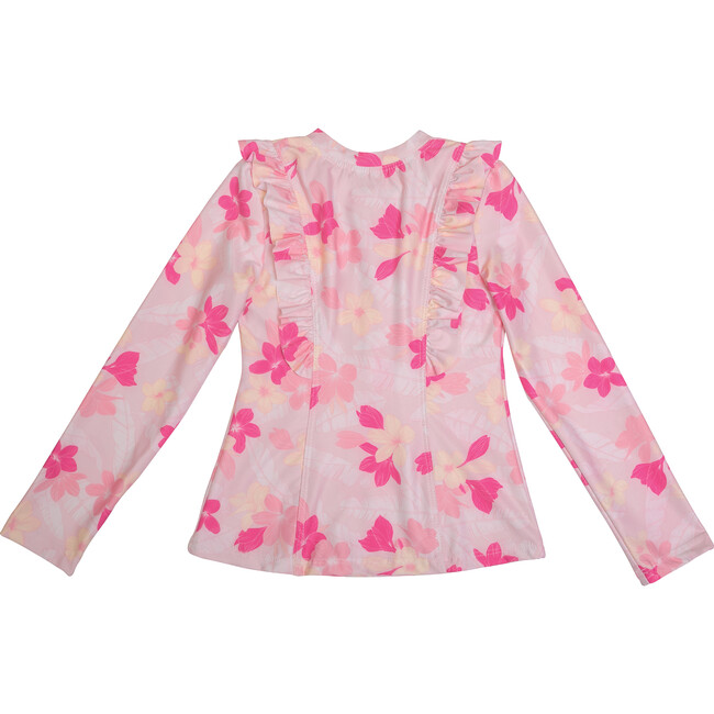 Chloe Long Sleeve Rashguard Top, Pink Plumeria - Rash Guards - 4