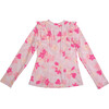 Chloe Long Sleeve Rashguard Top, Pink Plumeria - Rash Guards - 4