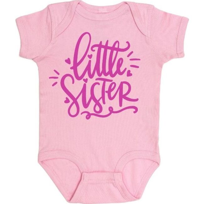 Little Sister Doodle Short Sleeve Bodysuit, Light Pink - Shirts - 1