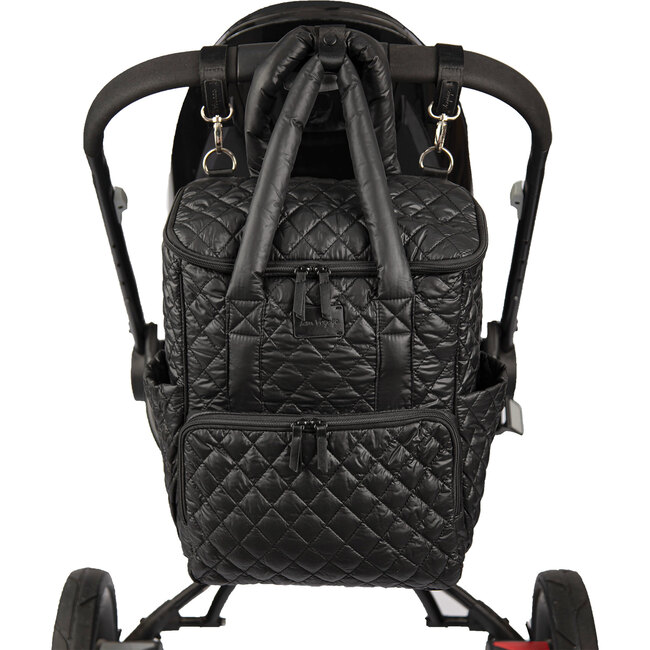 London Quilted Diaper Backpack, Black - Diaper Bags - 2
