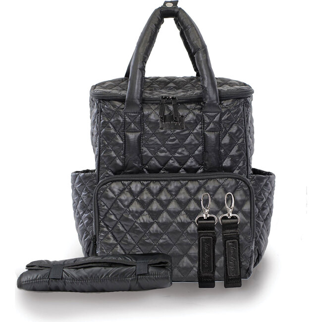 London Quilted Diaper Backpack, Black - Diaper Bags - 3