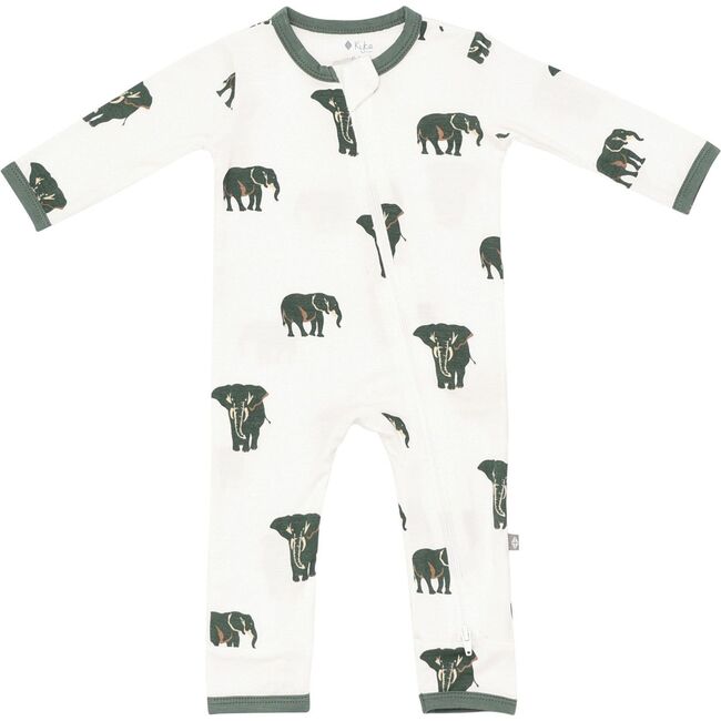 Printed Zippered Romper, Elephant - Rompers - 1