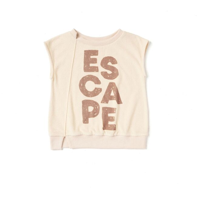 Kids Sleeveless Terry Pull-Over Top with ESCAPE Print, Cream
