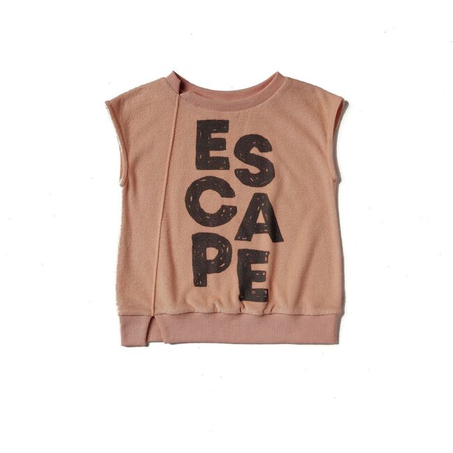 Kids Sleeveless Pull-Over Terry Top with ESCAPE Print, Mocha