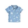 Terry Polo Shirt with Geo Print, Blue - Polo Shirts - 1 - thumbnail