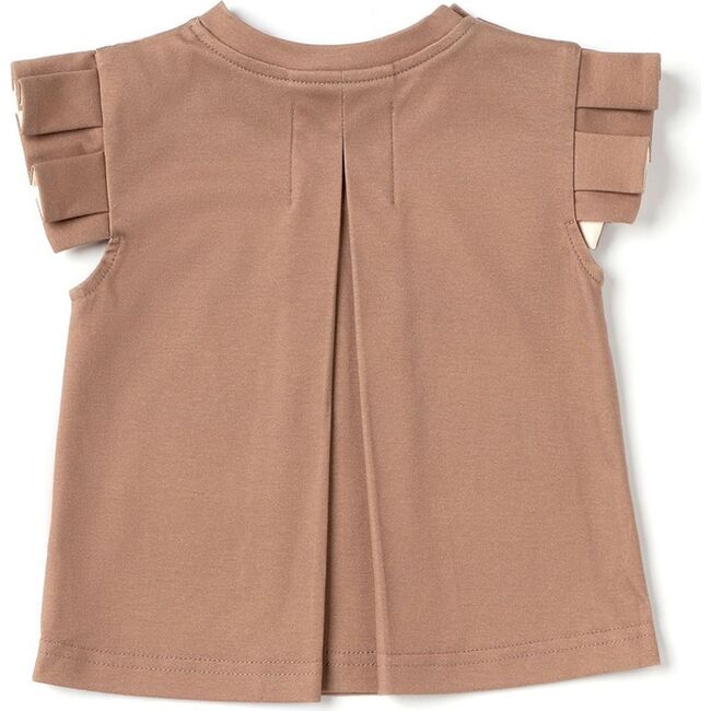 Baby Jersey Top with Knife Pleated Sleeve Ruffle, Mocha - Shirts - 4