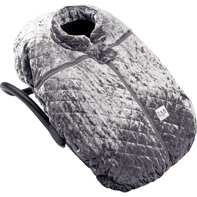 Car Seat Cocoon, Quilted Grey Velvet - Car Seat Accessories - 2
