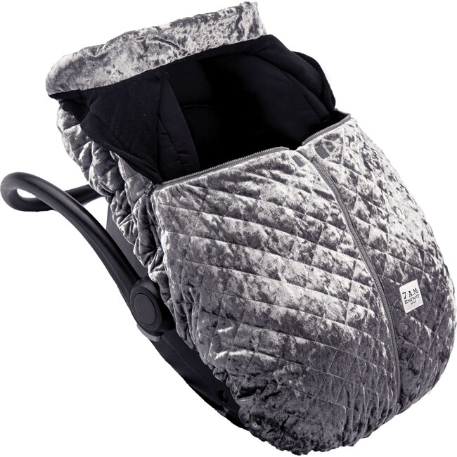 Car Seat Cocoon, Quilted Grey Velvet - Car Seat Accessories - 3