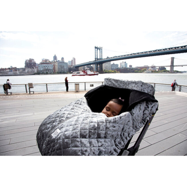 Car Seat Cocoon, Quilted Grey Velvet - Car Seat Accessories - 5