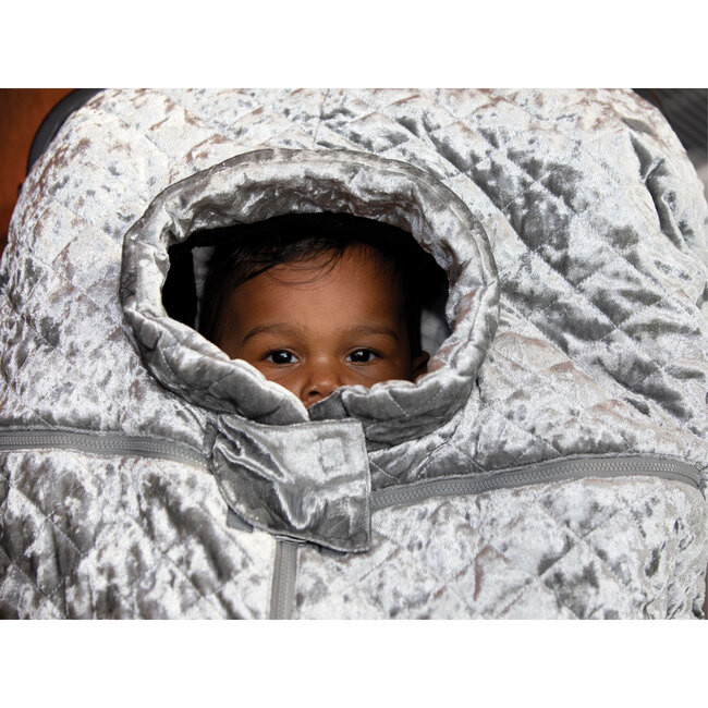 Car Seat Cocoon, Quilted Grey Velvet - Car Seat Accessories - 6
