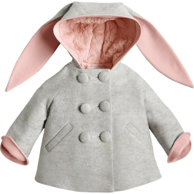 Six Button Bunny Coat, Grey & Pink