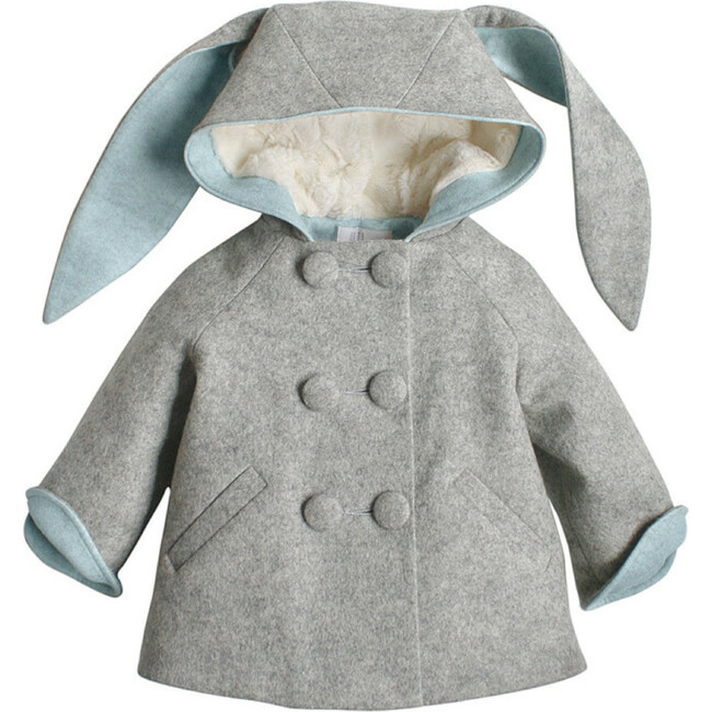 Six Button Bunny Coat, Grey & Blue