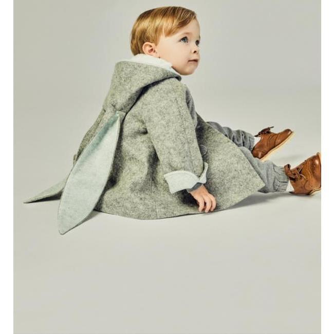 Six Button Bunny Coat, Grey & Blue