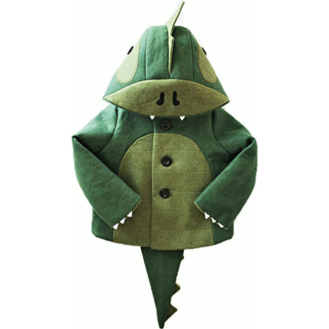 Cheeky Green Dinosaur Coat, Green - Wool Coats - 1