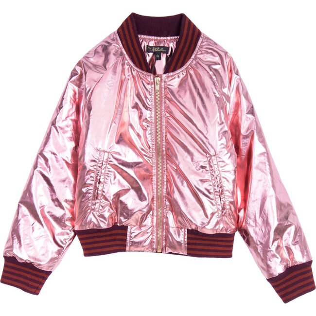 Sloane Bomber Jacket, Pink Sparkle Metallic Nylon - Velveteen Dresses ...