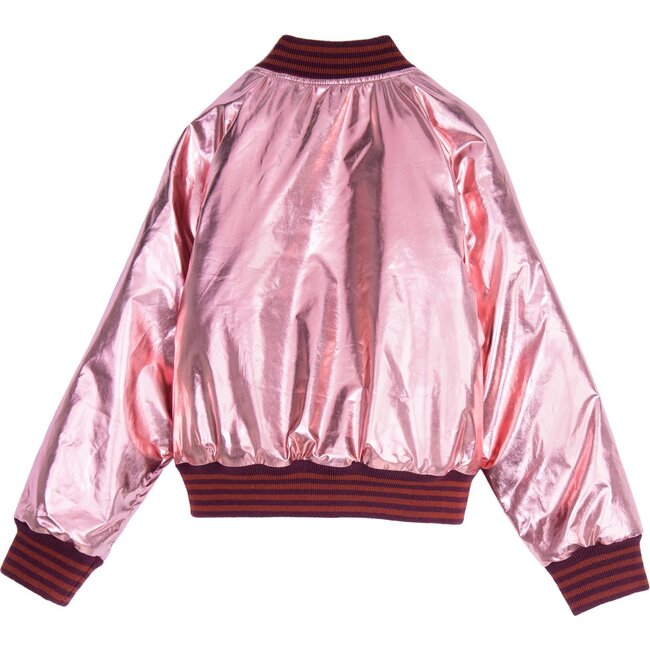 Sloane Bomber Jacket, Pink Sparkle Metallic Nylon - Jackets - 2