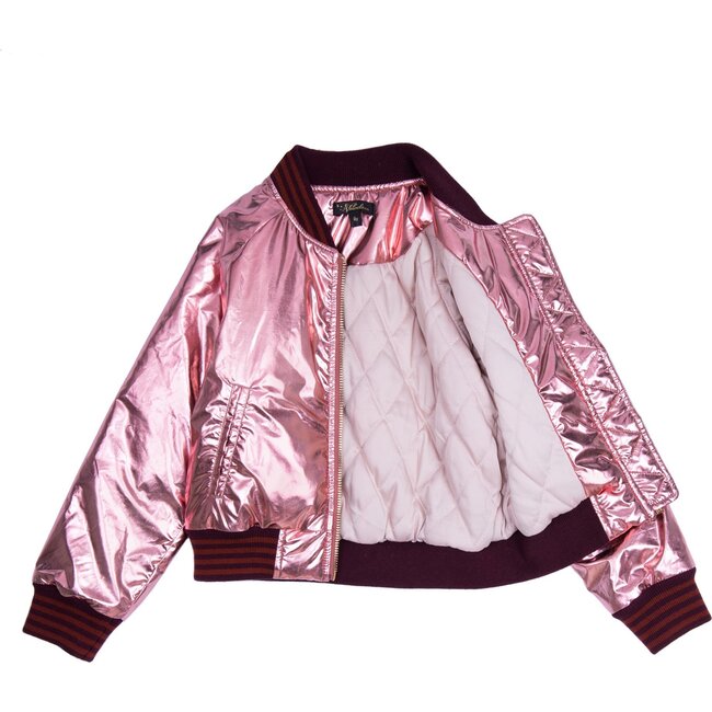 Sloane Bomber Jacket, Pink Sparkle Metallic Nylon - Jackets - 3