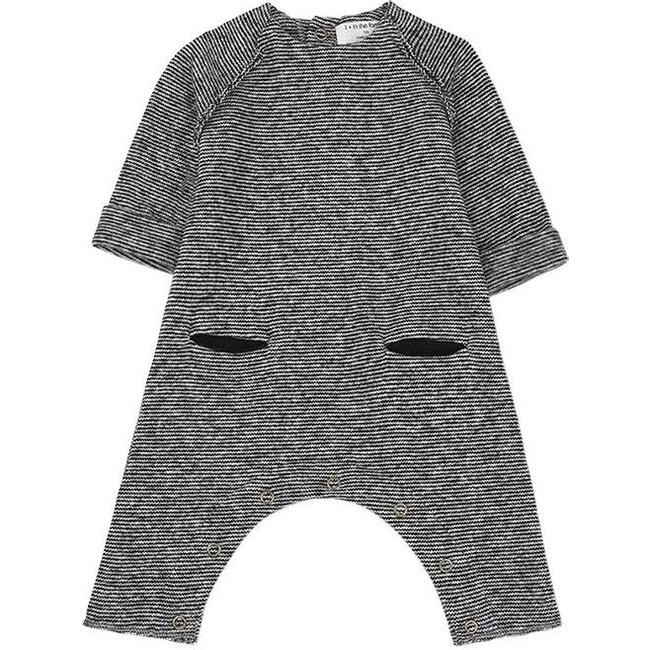 Baby Long Sleeved Jumpsuit, Black And White Stripes - Jumpsuits - 1