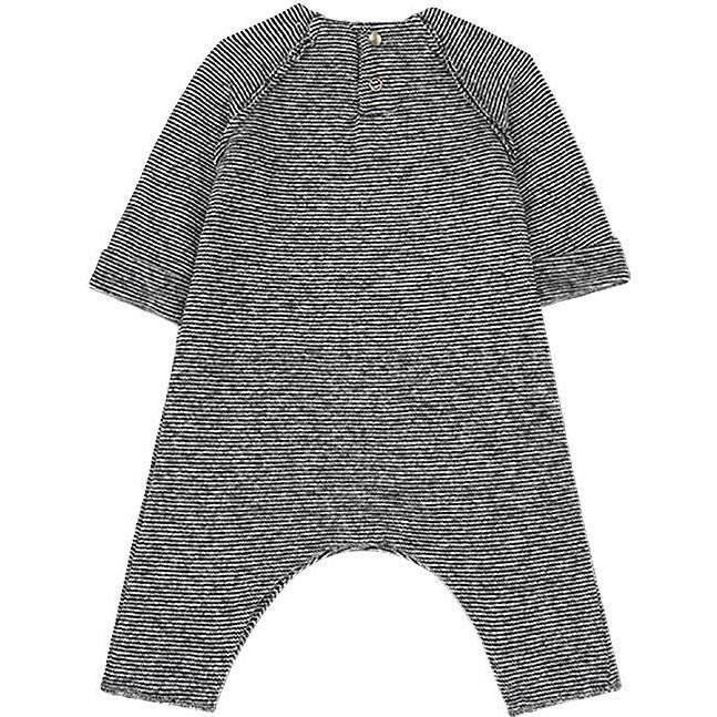 Baby Long Sleeved Jumpsuit, Black And White Stripes - Jumpsuits - 2