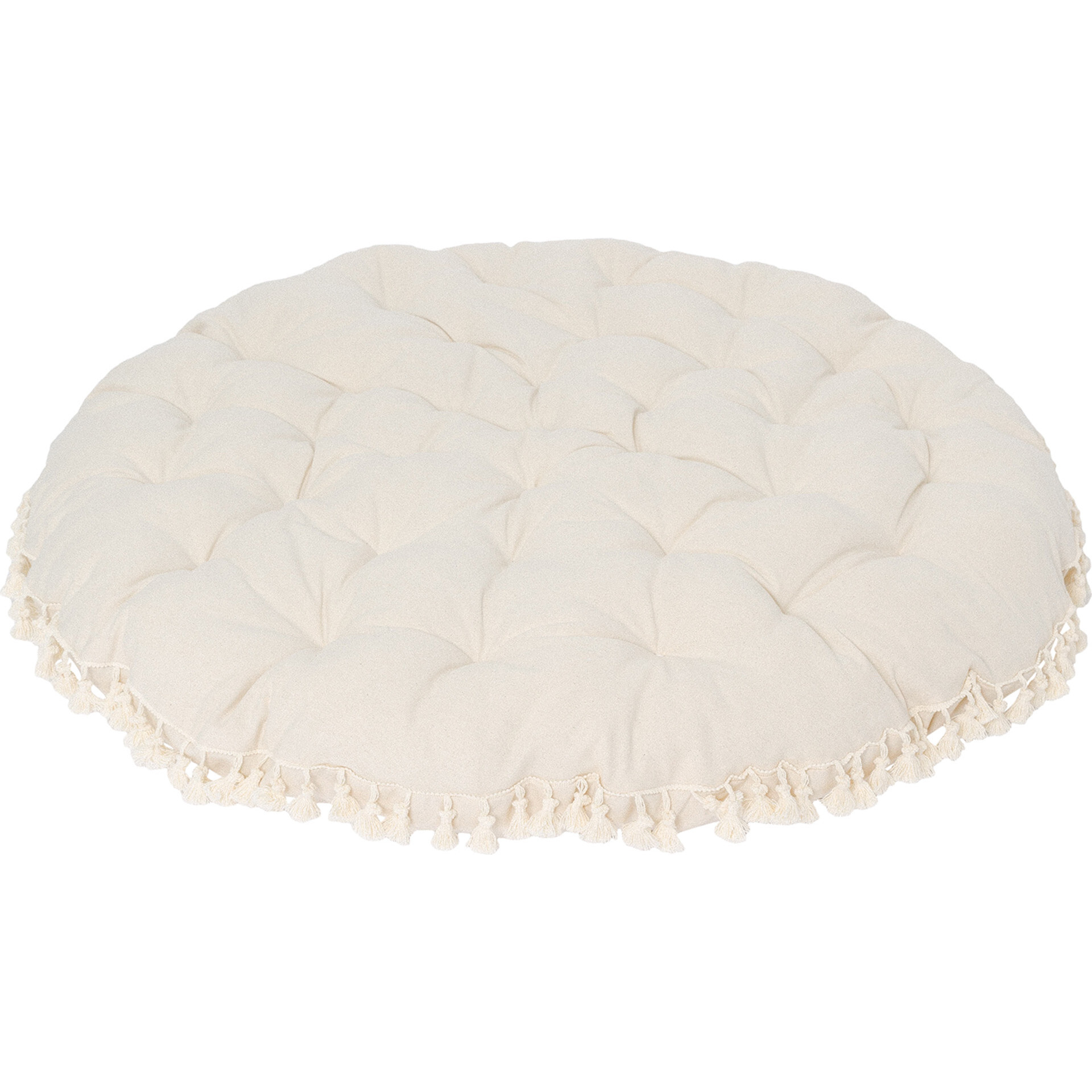 Round Padded Play Mattress, Natural Tassel - Play Tents - 1