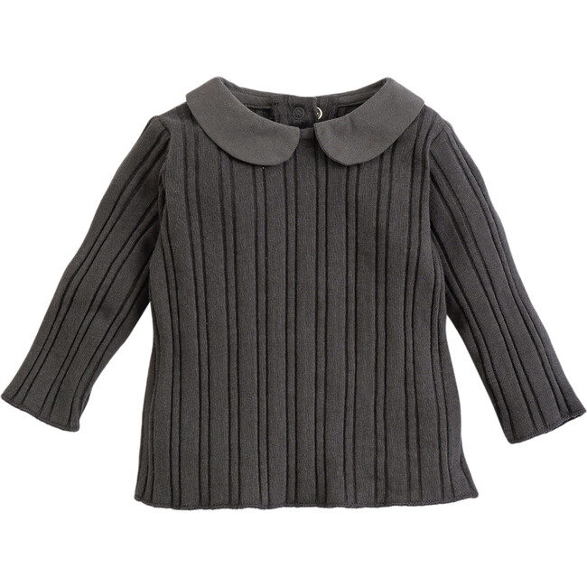 Knit Collared Shirt, Black - Shirts - 1