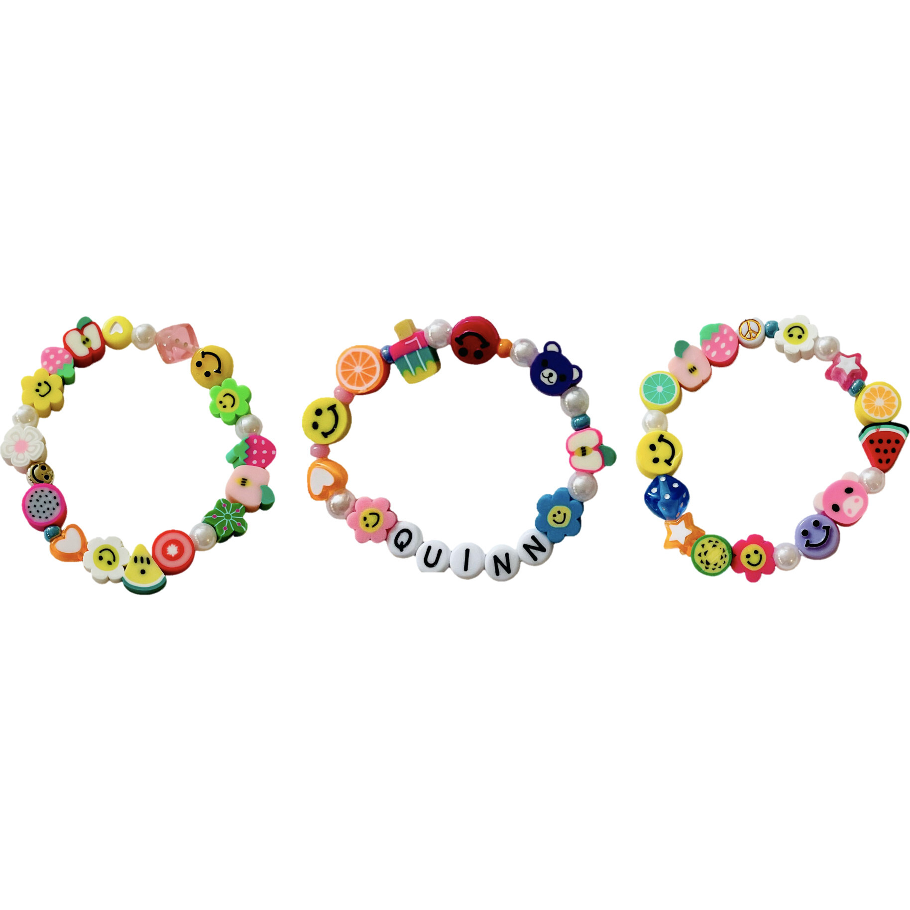 Personalized Beaded Happy Bracelet Set of 3 - Bracelets - 1
